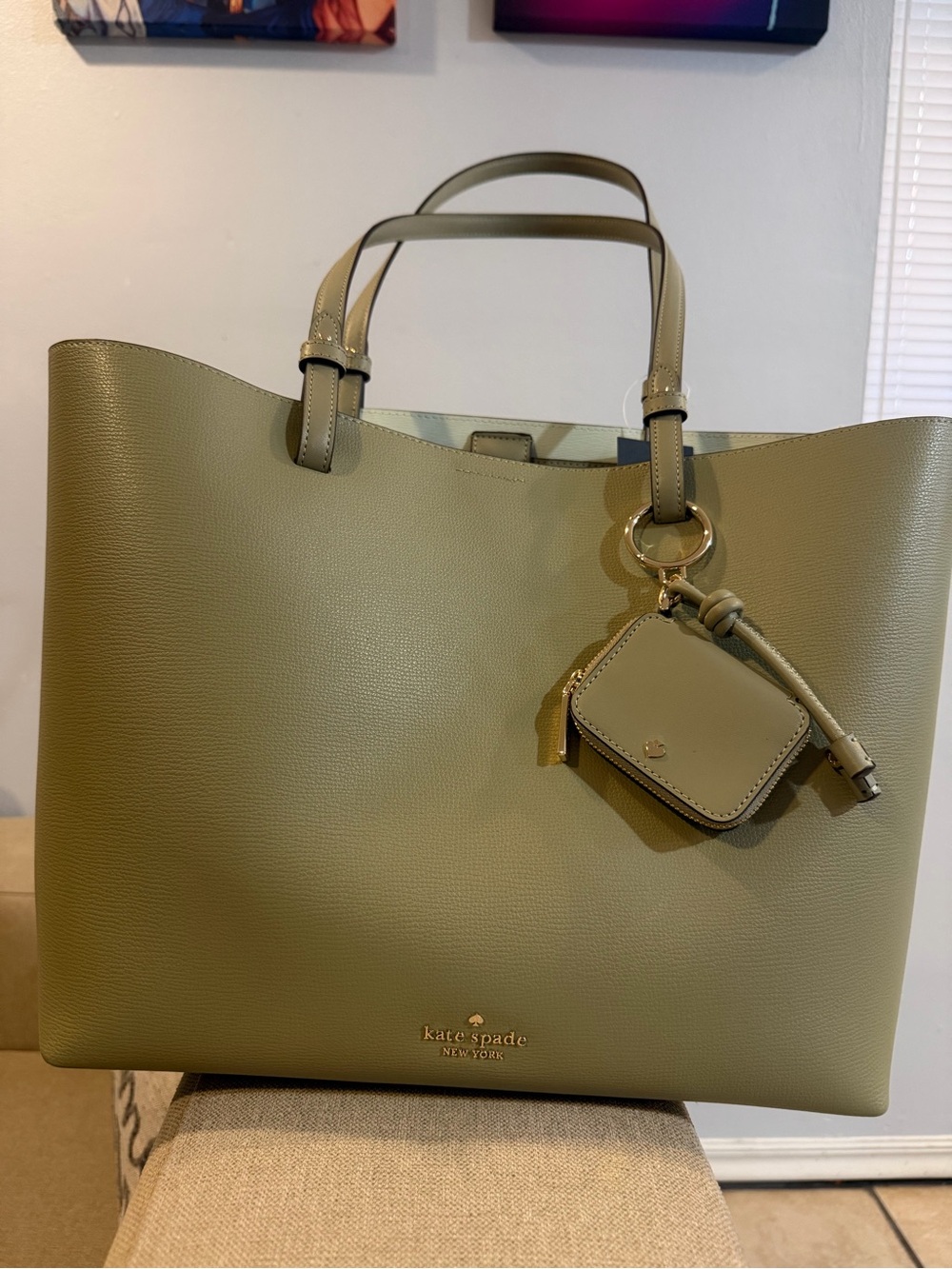kate spade olive tote with removable pouch